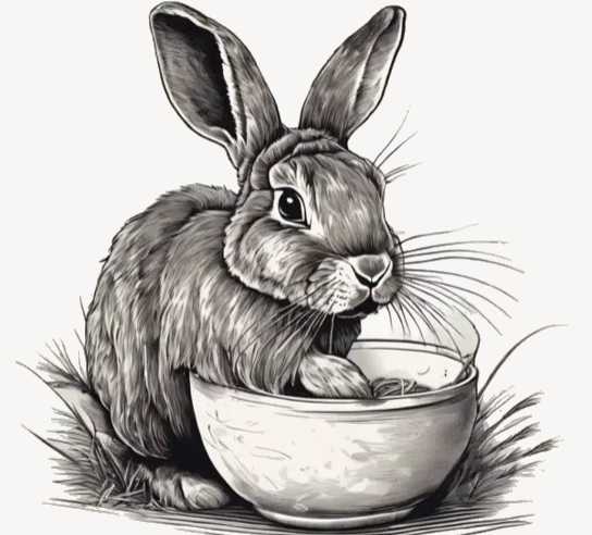 babe and bob- an-artistic-impression-of-a-rabbit-eating-from-a-bowl